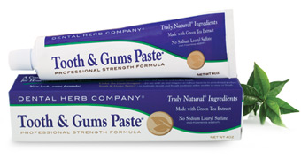 tooth and gums paste toothpaste on top of its box